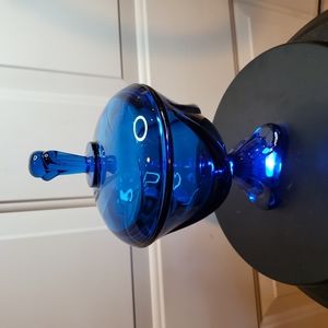 Viking Glass Bluenique Drape Compote with Lid 9"